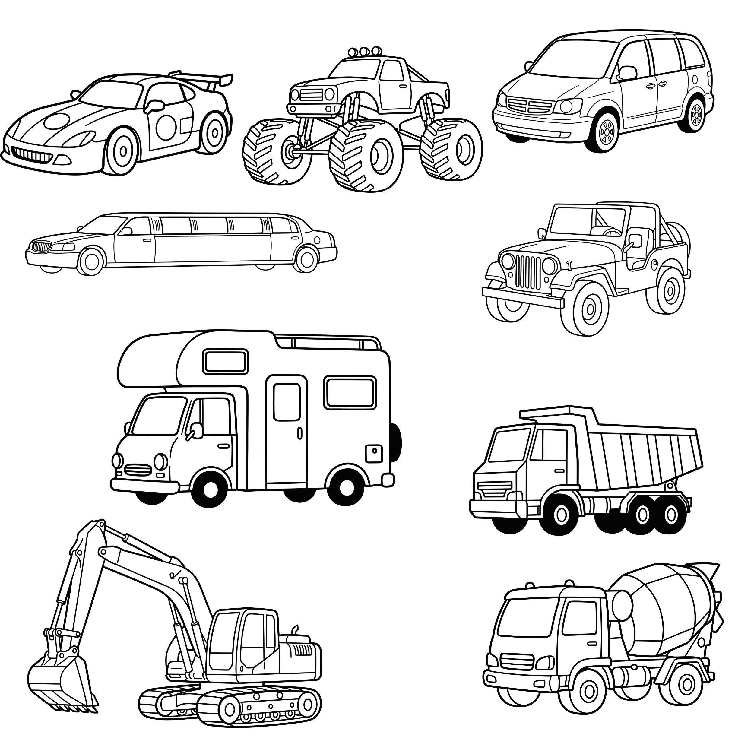 Vehicles Coloring Clipart Bundle, Transport Illustrations, Car Truck ...
