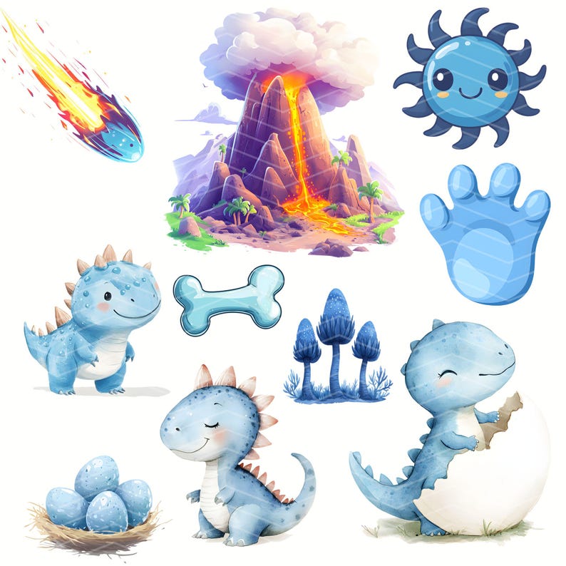 Watercolor Dinosaur Era, Cute Blue Dino Clipart, Dino PNG, Dinosaur ...