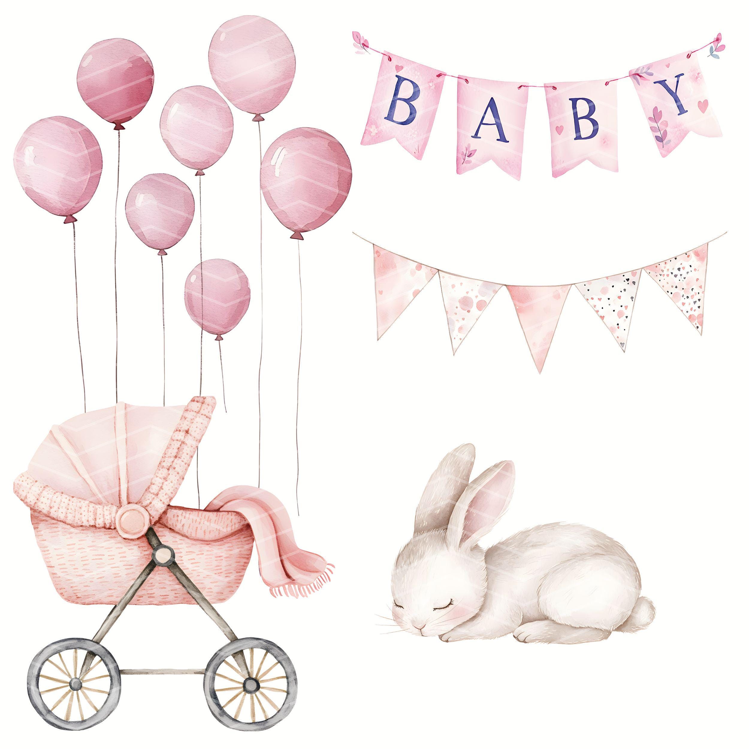 Girl Baby Shower Clipart Bundle Watercolor PNG Nursery Decor Pink ...