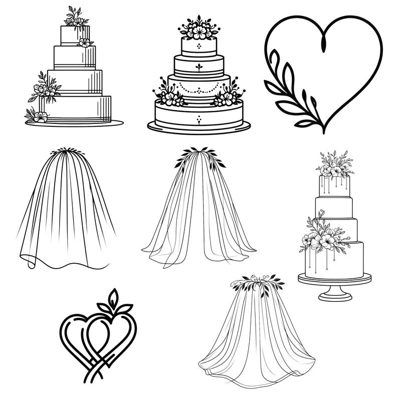 Wedding Line Art Couple Clipart, Bride & Groom Outline, Minimalist ...