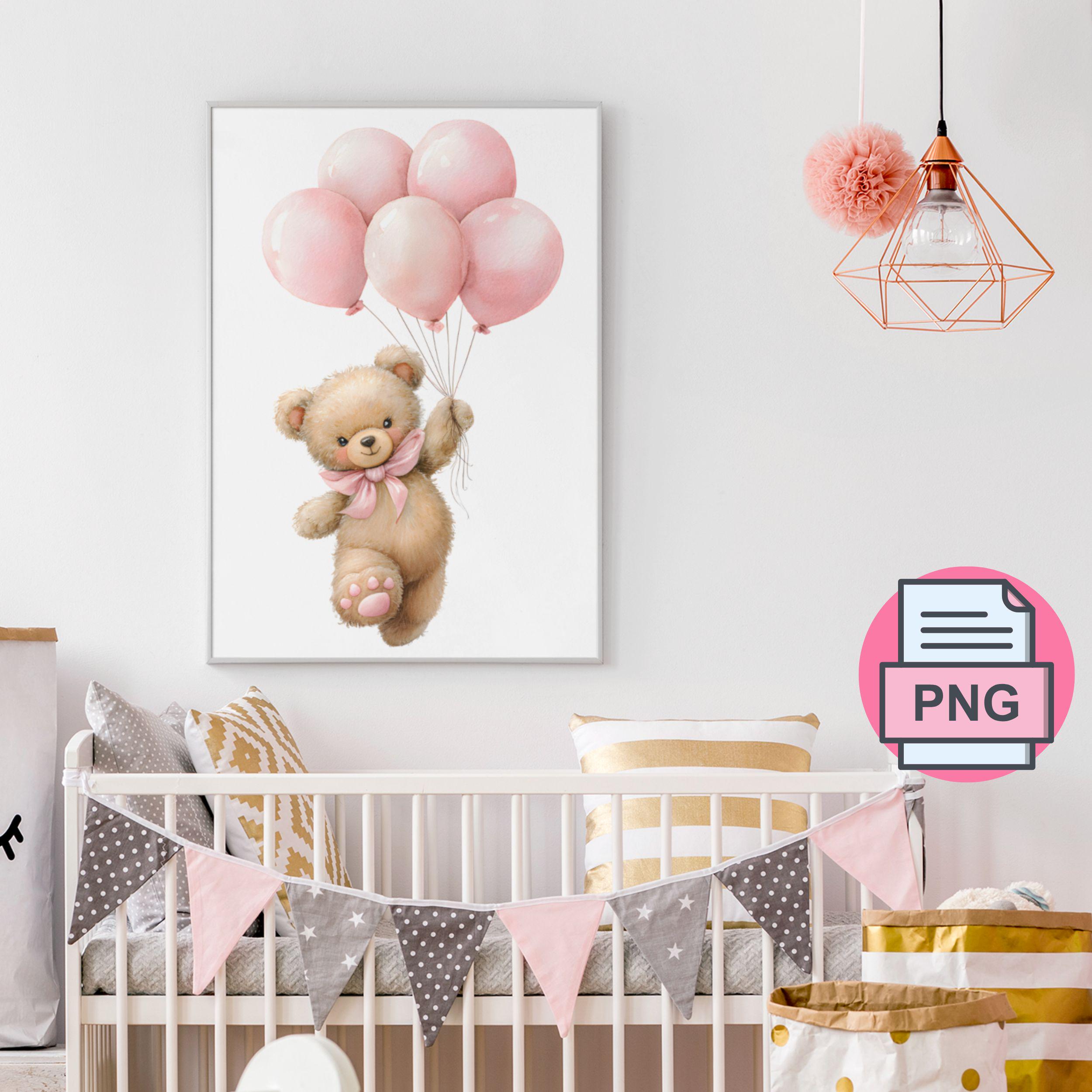 Cute Teddy Bear With Pink Balloons PNG, Baby Shower Clipart, Nursery ...