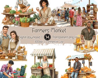 Aquarell Bauernmarkt Clipart Bundle: Frische Produkte Kunst (PNG-Dateien)