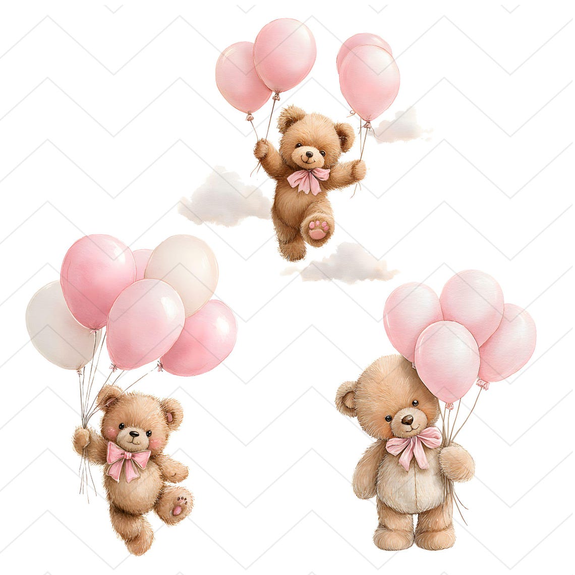 Cute Teddy Bear With Pink Balloons PNG Clipart Bundle, Baby Shower ...