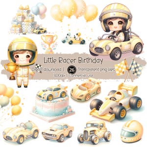 Gele raceauto verjaardag png, kleine racer png, leuke raceauto feestthema, racedag verjaardagsfeestje decor, schattige racejongen, jongens verjaardag png