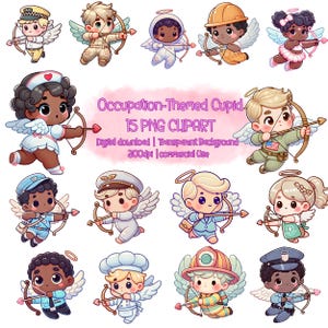 Cupido com tema de ocupação, clipart de cupido de dia dos namorados, várias carreiras cupido, cupido de enfermeira, cupido de policial, cupido de bombeiro, cupido de soldado