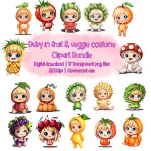 17 Dessin animé bébé en costume de fruits et légumes PNG Clipart | Clipart bébé | Joli bébé en costume de dessin animé PNG | Joli bébé PNG | Déguisement fruits
