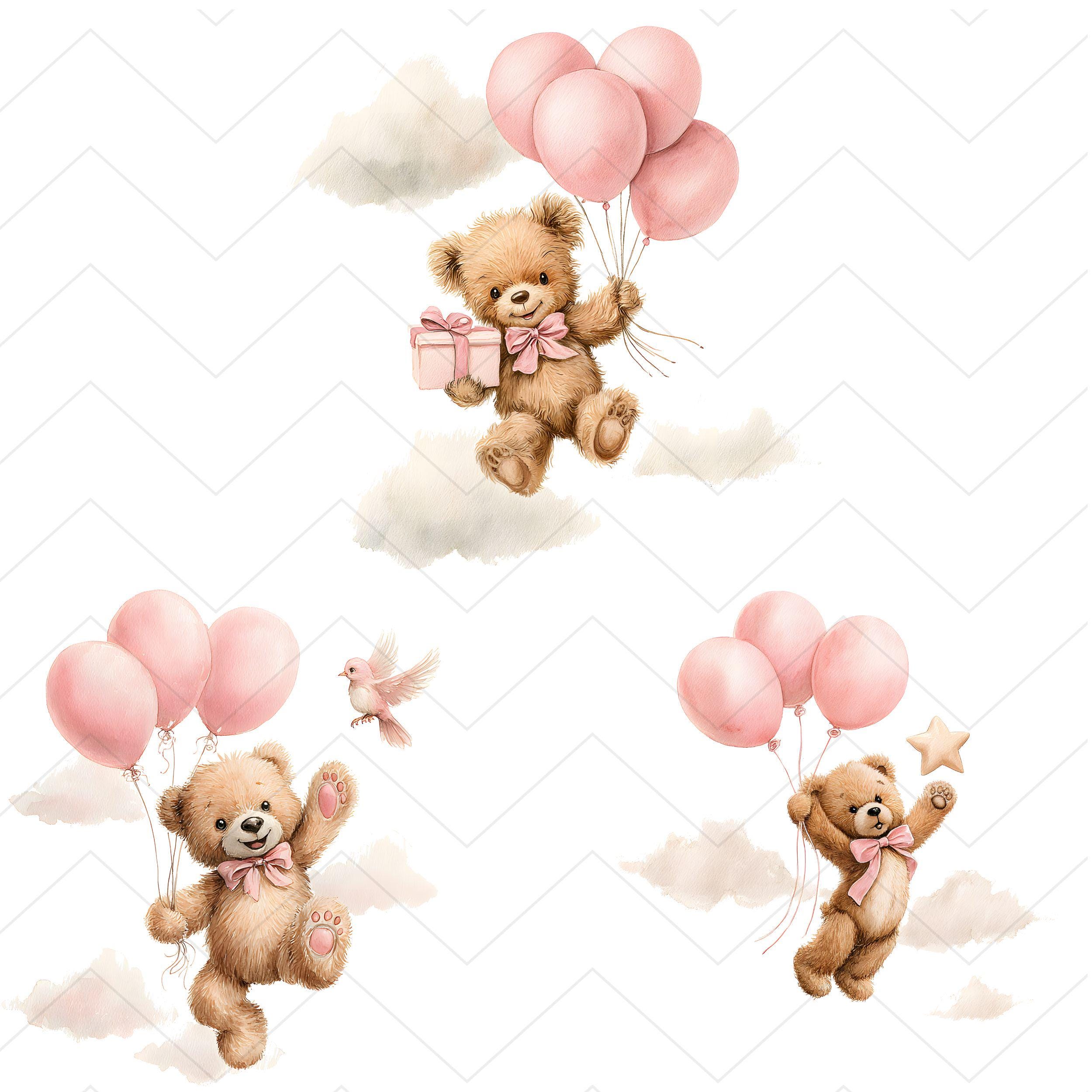 Cute Teddy Bear With Pink Balloons PNG Clipart Bundle, Baby Shower ...