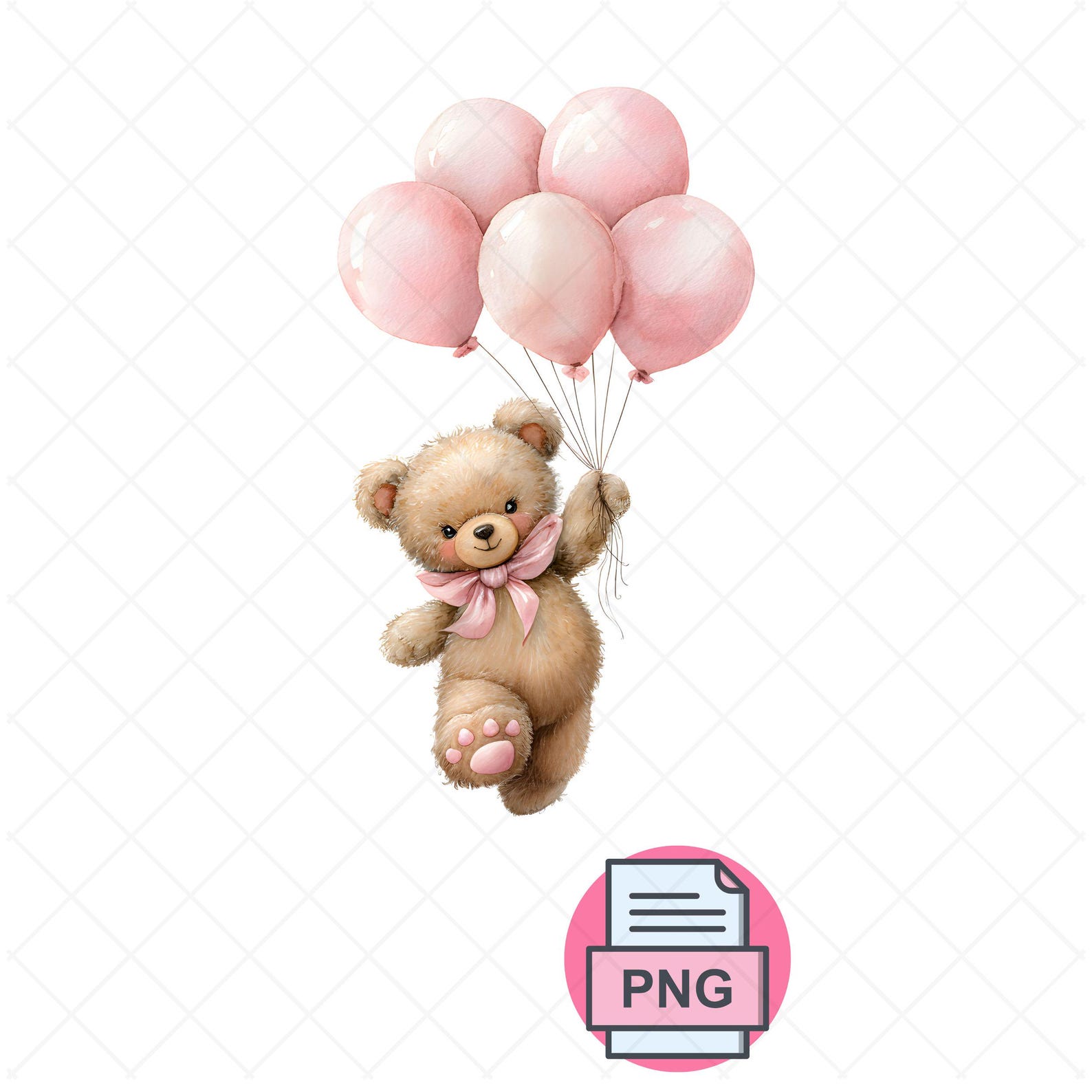 Cute Teddy Bear With Pink Balloons PNG, Baby Shower Clipart, Nursery ...