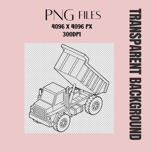 Construction Vehicles Line Art Clipart, Digger Excavator Dump Truck Bulldozer Cement Truck kids coloring page image 7