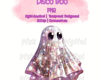 Disco ghost Clipart | disco Cute ghost l Disco Boo PNG  | Halloween Disco decoration l Pink Disco Boo | Pink Disco Ghost | Cute ghost PNG