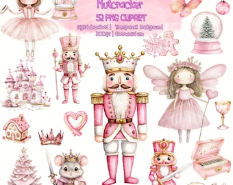 Watercolor Nutcracker Clipart Bundle: Pink Christmas Ballet PNGs