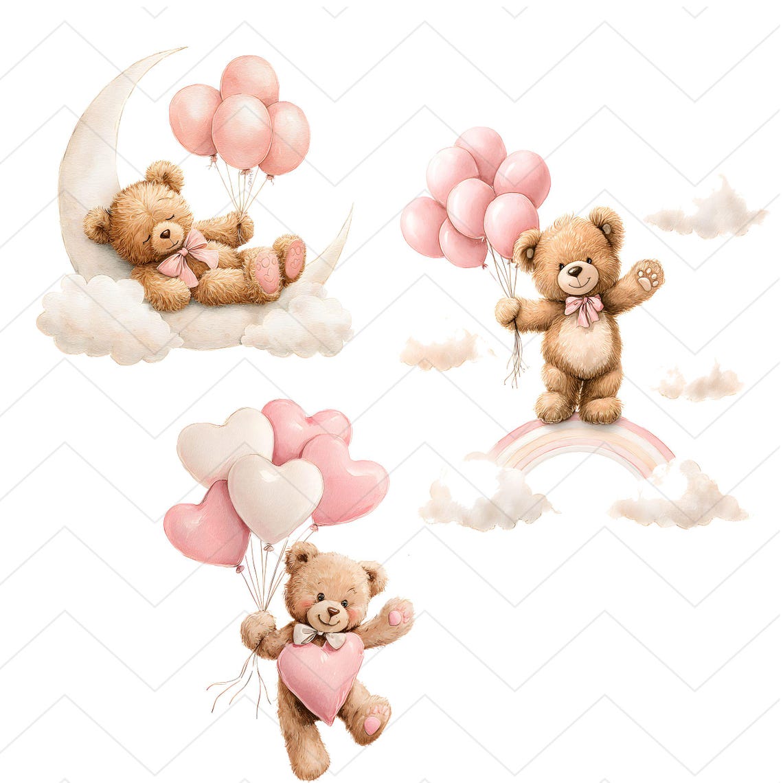 Cute Teddy Bear With Pink Balloons PNG Clipart Bundle, Baby Shower ...
