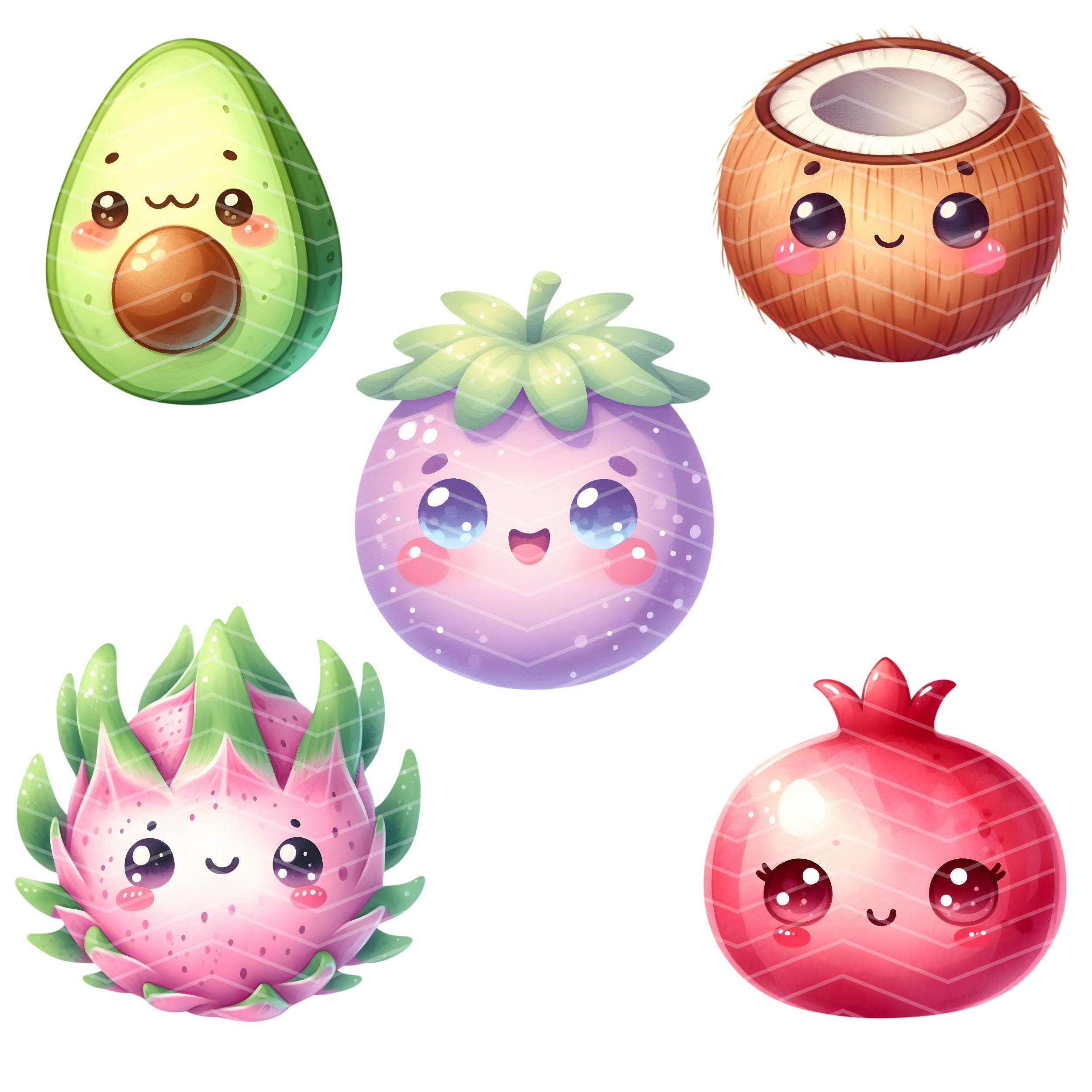 Kawaii Fruit Clipart Bundle | 30 Cute Fruit Pngs | Transparent ...