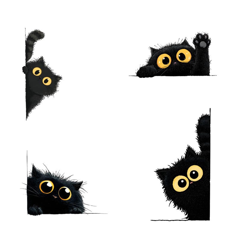 peeking black cat poster, cute cat print, home decor,... Peeking Black Cat Clipart Bundle | Cute Black Cat PNG | Halloween Cat ...
