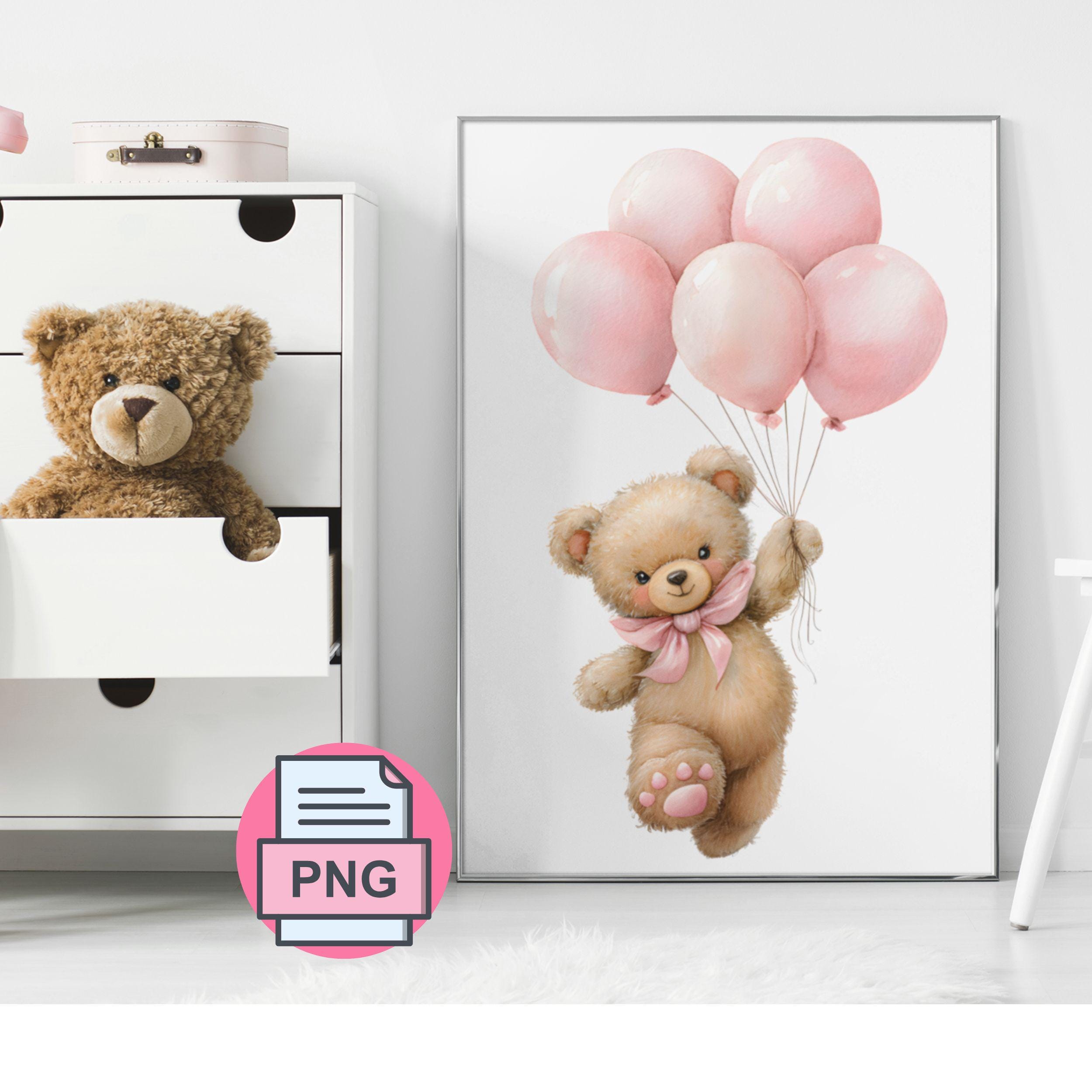 Cute Teddy Bear With Pink Balloons PNG, Baby Shower Clipart, Nursery ...