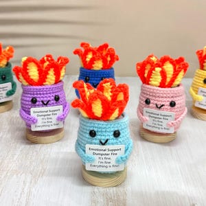 Emotional Support Dumpster Fire,Burning Trash Can,Crochet Trash Can,I'm fine! Interesting Gifts, Gifts for colleagues,Office decorations