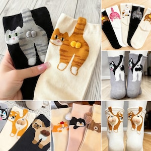 Funny Cat/Dog Socks Cute 3D Tail Cat Design Socks|Black White Gray Socks|Novelty Animal Socks,Penguin/Panda/Bear Animal Socks,Christmas Gift