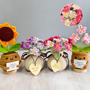 Handmade Crochet Forget me not Flowers,Handmade crochet purple forget me not,Crochet sunflower,Floral Elegance Pot Crochet,Unique Home Decor