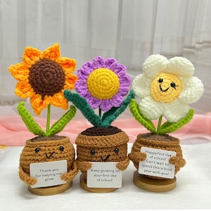 Handmade Crochet Sunflower, Crocheted Emotional Support Sunflowers, Crochet Purple Daisy, Thank You for Helping Me Grow, Desk Decoration
