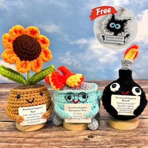 Emotional Support Dumpster Fire,Crochet dumpster fire,I'm fine! Interesting Gifts,Gifts for colleagues,Office decor,Crochet Sunflower/Bomb