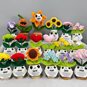Handmade Crochet Halloween Potted Plants - Spooky & Cute Decor-Crochet Ghost Potted Plants,Crochet Sunflower/Rose,Halloween pumpkin /Ghost