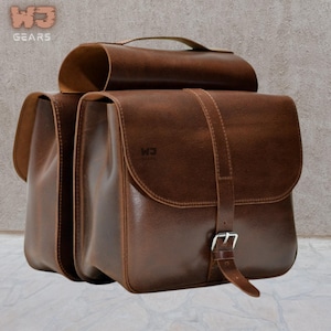 Genuine leather stylish panniers bicycle bag, double sided accessory bag for bike, Vintage look with elegant design, Gift for bikers.