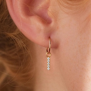 Titanium Tiny CZ Dangle Huggie Earrings • Drop Hoops • Rook piercing • Helix Hoop • Clicker Ring • Conch Piercing • Gift for Her