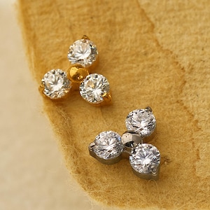 18/16G Tiny Triangle Titanium Labret • Threaded Flat Back Earring • Tragus Stud • Helix Stud • CZ Stud • Cartilage Stud • Nose Piercing Stud