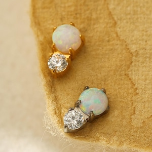 18/16G winziges Opal-Titan-Labret • Flacher Ohrring mit Gewinde • Tragus Ohrstecker • Helix Ohrstecker • CZ Ohrstecker • Knorpel Ohrstecker • Nasenpiercing Ohrstecker