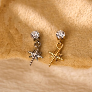 20/18/16G Tiny Star Dangle Titanium Piercing Push Pin Labret • Threadless Flat Back Earring • Helix Stud