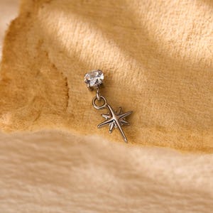 20/18/16G Tiny Star Dangle Titanium Piercing Push Pin Labret • Threadless Flat Back Earring • Helix Stud