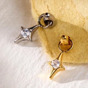 18/16G Star Dangle Titanium Labret • Threaded Flat Back Earring • Tragus Stud • Helix Stud • CZ Stud • Cartilage Stud • Nose Piercing Stud