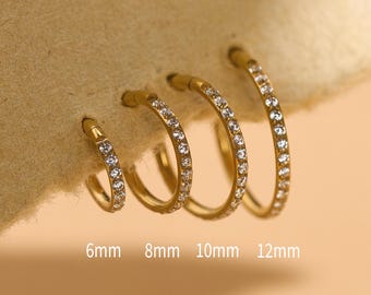 18/16G Titanium Tiny CZ Hinge Hoop Earrings • Hinged Segment Nose Ring • Rook piercing • Helix Hoop • Septum Clicker Ring • Conch Piercing