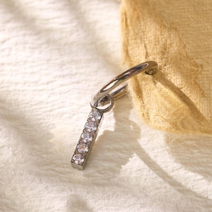 Titanium Tiny CZ Dangle Huggie Earrings • Drop Hoops • Rook piercing • Helix Hoop • Clicker Ring • Conch Piercing • Gift for Her