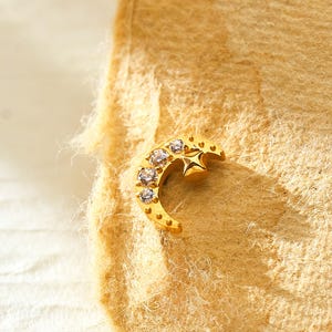 18/16G Tiny Moon Titanium Labret • Threaded Flat Back Earring • Tragus Stud • Helix Stud • CZ Stud • Cartilage Stud • Nose Piercing Stud