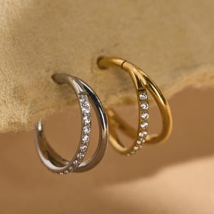 Titanium Tiny CZ Double Hinge Hoop Earrings • Hinged Segment Nose Ring • Rook piercing • Helix Hoop • Septum Clicker Ring • Conch Piercing
