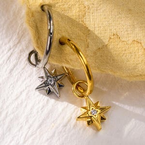 Titanium Tiny Sun Dangle Huggie Earrings • Drop Hoops • Rook piercing • Helix Hoop • Clicker Ring • Conch Piercing • Gift for Her