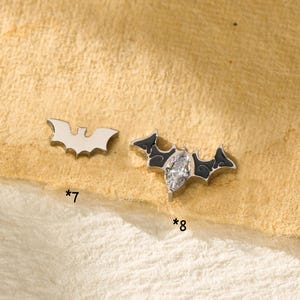 18/16G Ghost/Bat/Skull/Spiderweb Titanium Threaded Flat Back Earring • Tragus/Helix/Cartilage Stud • Gothic Halloween • Gift for Her/Him