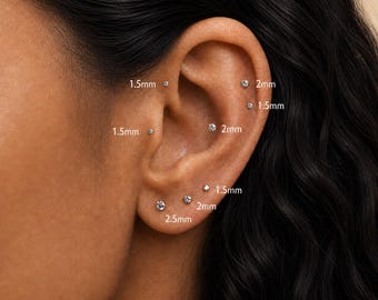 20G/18G/16G 1.5mm-4mm CZ Titanium Stud • Threadless/Push Pin • Flat Back CZ Earring • Tragus Stud • Helix Stud • Cartilage Stud • Nose Stud