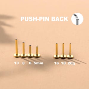 16/18/20G  5,6,7,8,9,10mm Threadless/Threaded Implant Titanium Replacement Post, Push Pin/Screw Flat Back/helix/conch/tragus/nose stud