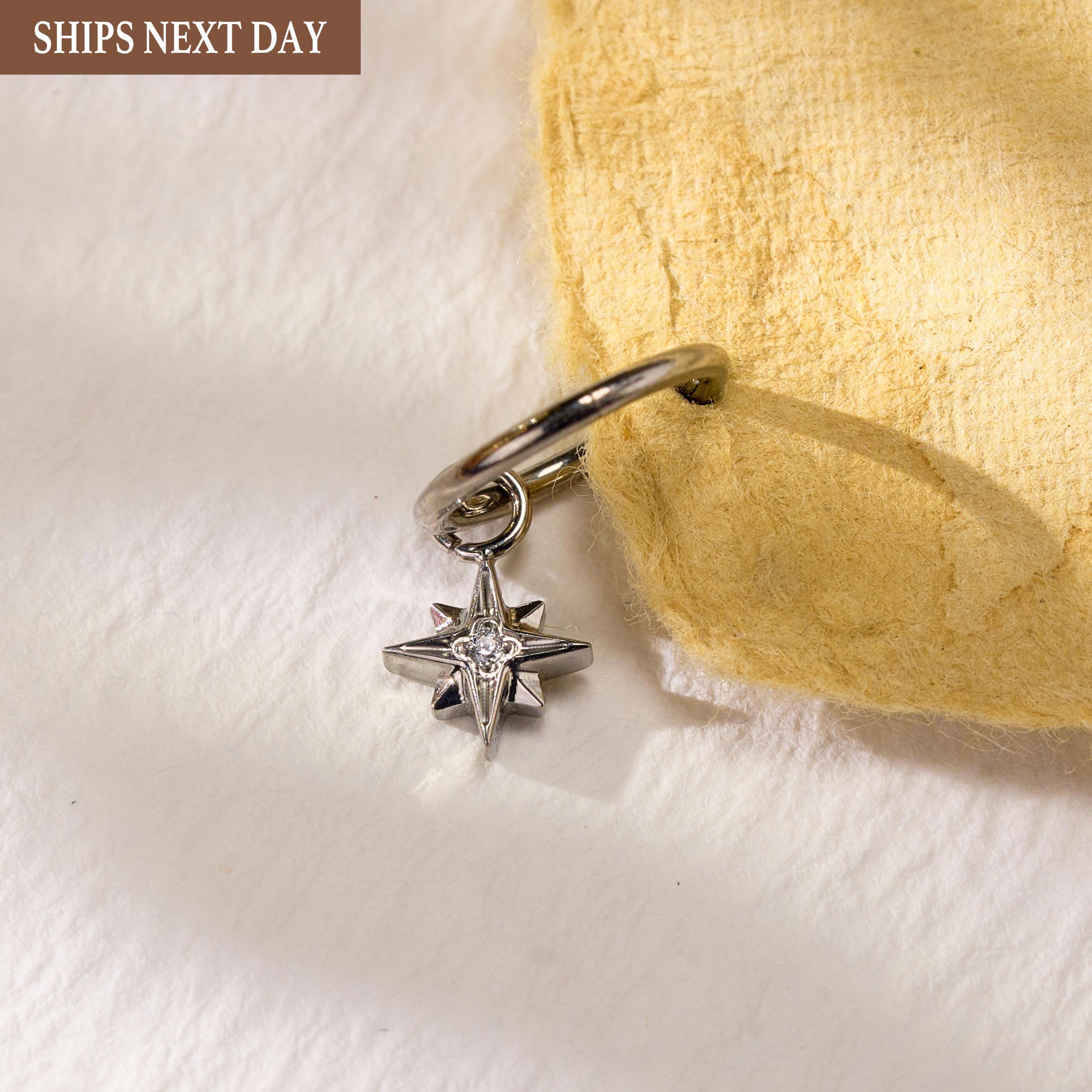 Titanium Tiny Sun Dangle Huggie Earrings • Drop Hoops • Rook piercing • Helix Hoop • Clicker Ring • Conch Piercing • Gift for Her