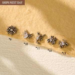 18/16G Ghost/Bat/Skull/Spiderweb Titanium Threaded Flat Back Earring • Tragus/Helix/Cartilage Stud • Gothic Halloween • Gift for Her/Him