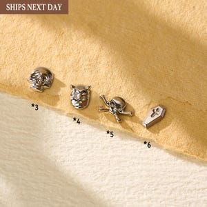 18/16G Ghost/Bat/Skull/Spiderweb Titanium Threaded Flat Back Earring • Tragus/Helix/Cartilage Stud • Gothic Halloween • Gift for Her/Him