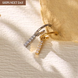 Titanium Tiny CZ Dangle Huggie Earrings • Drop Hoops • Rook piercing • Helix Hoop • Clicker Ring • Conch Piercing • Gift for Her