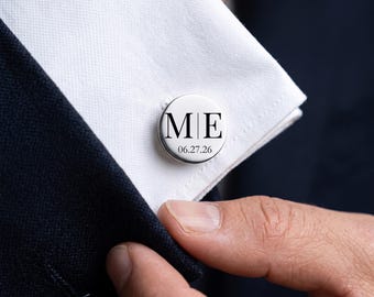 Personalised Cufflinks & Tie Clip Set, Groom Gift, Best Man Gift, Groomsmen Gift, Engraved Wooden Box, Wedding Gift for Him