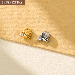 18/16G Ghost Titanium Threaded Flat Back Earring • Tragus/Helix/Cartilage Stud • Gothic Halloween • Gift for Her/Him