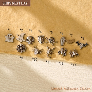 18/16G Ghost/Bat/Skull/Spiderweb Titanium Threaded Flat Back Earring • Tragus/Helix/Cartilage Stud • Gothic Halloween • Gift for Her/Him