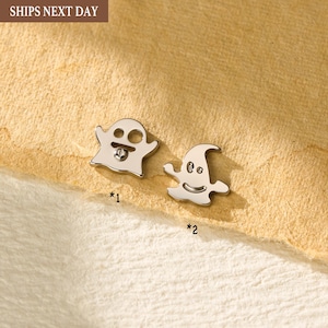 18/16G Ghost/Bat/Skull/Spiderweb Titanium Threaded Flat Back Earring • Tragus/Helix/Cartilage Stud • Gothic Halloween • Gift for Her/Him