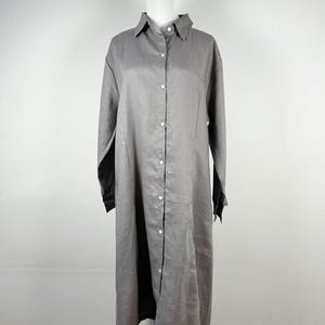 Pure Linen long sleeves dress maxi dress, Oversized casual loose soft linen dress, Grey Color