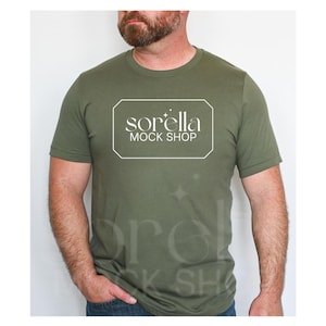 Bella Canvas 3001 Military Green Tshirt Mockup | 3001 Mens T-shirt Mock-up | Bella Canvas 3001 Military Green| BC3001 Male Mockup